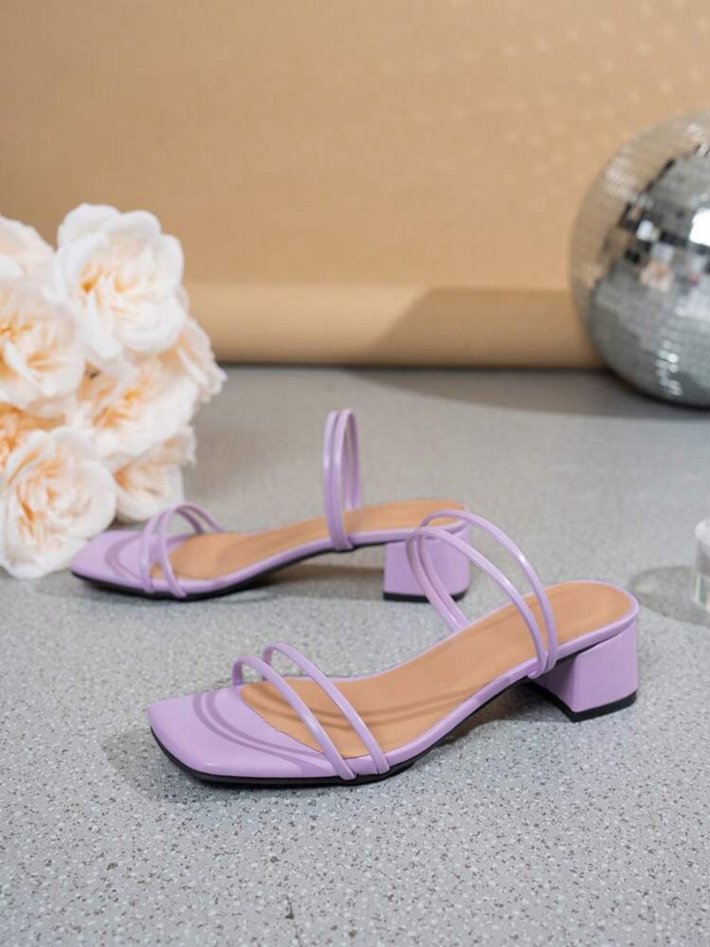 Lilac Strappy Block Heel Sandals - Women